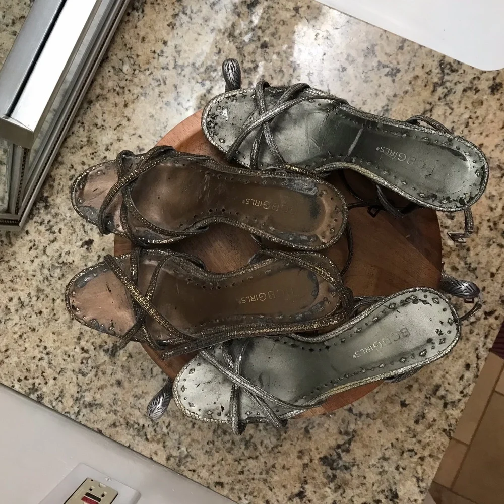 SEXY BCBG Bronze & Silver 2 Pairs “As Is” Glittery Wedges Sz 7…